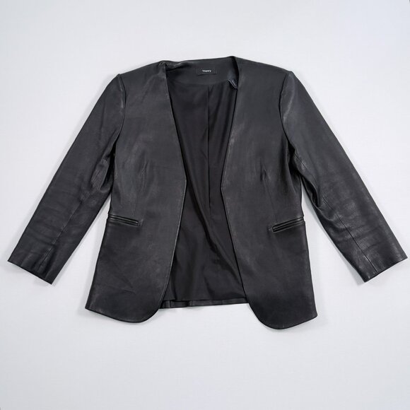 Theory Black Leather 3/4 Sleeve Lindrayia Blazer - Picture 2 of 6